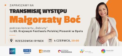Grafika promująca transmisję występu Małgorzaty Boć podczas 63. Krajowego Festiwalu Polskiej Piosenki w Opolu